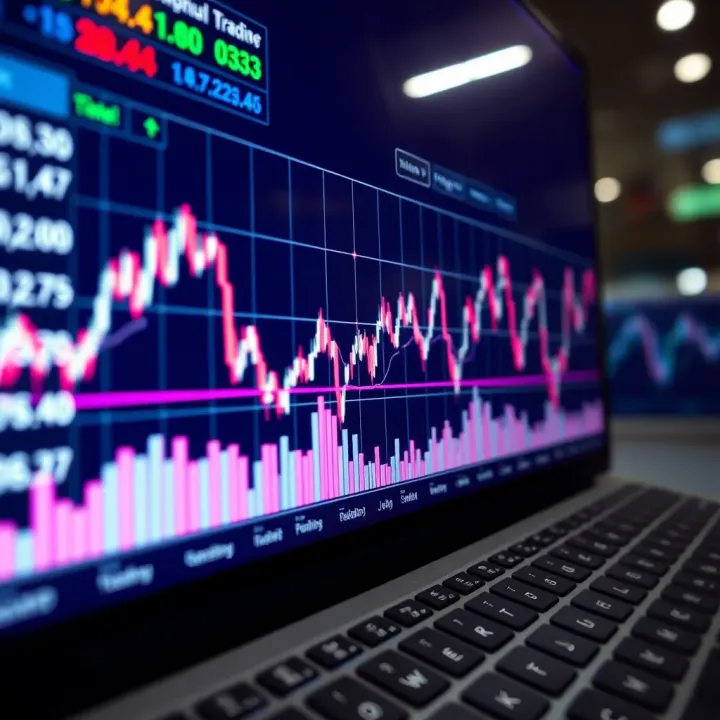 Graph showing currency exchange rates fluctuating over time on a digital trading platform