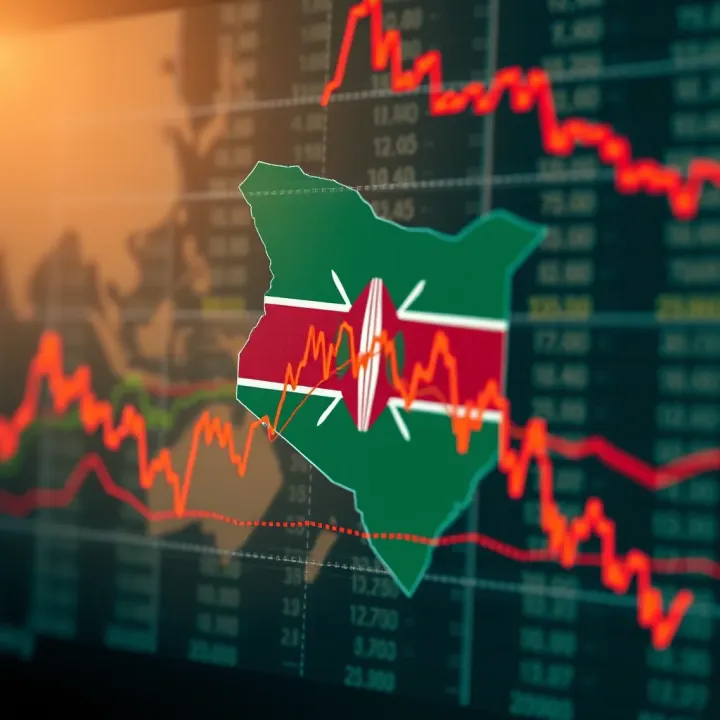 Graph depicting currency exchange rates fluctuating against a map of Kenya