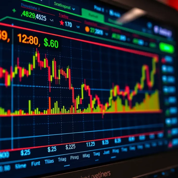 Graph displaying currency exchange rates on a digital trading platform with financial data overlays