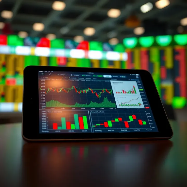 Illustration showing a digital tablet displaying forex trading charts and educational content for Kenyan traders