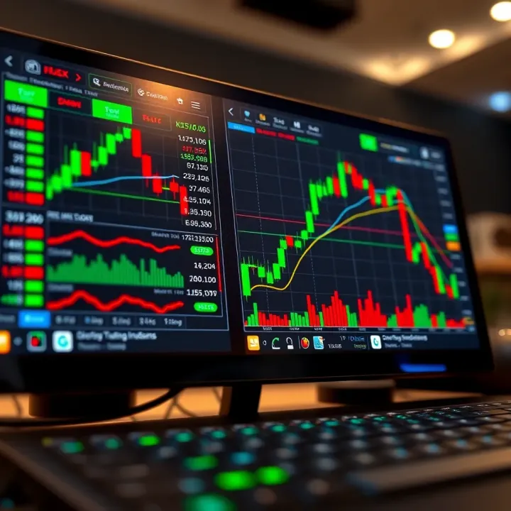 User interface of a popular forex trading platform displaying charts and trading options