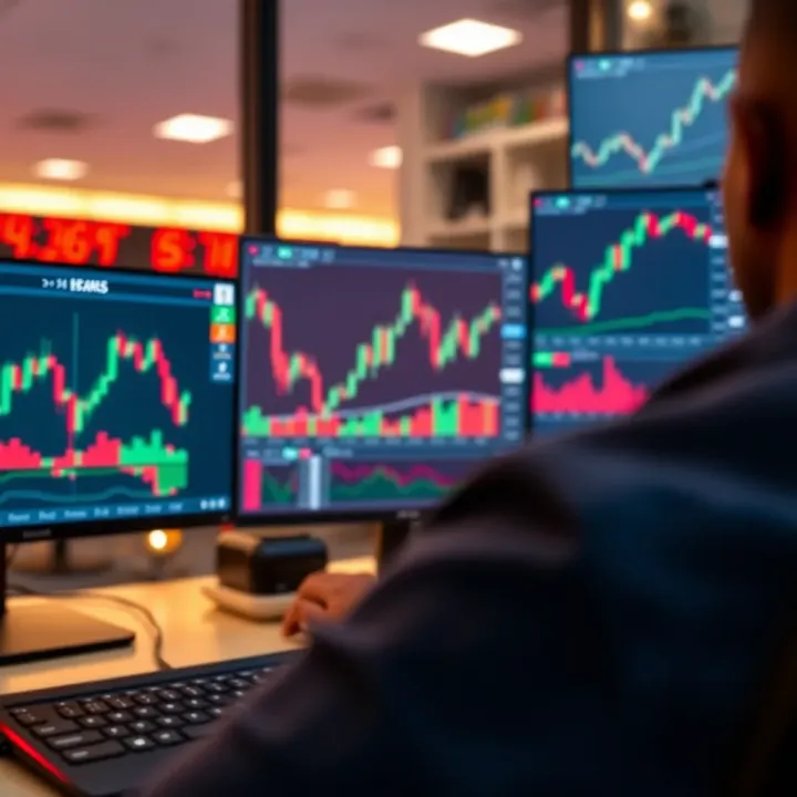 Navigating Forex Trading Platforms in Kenya Illustration of a computer screen showing forex trading platform interface with charts and statistics