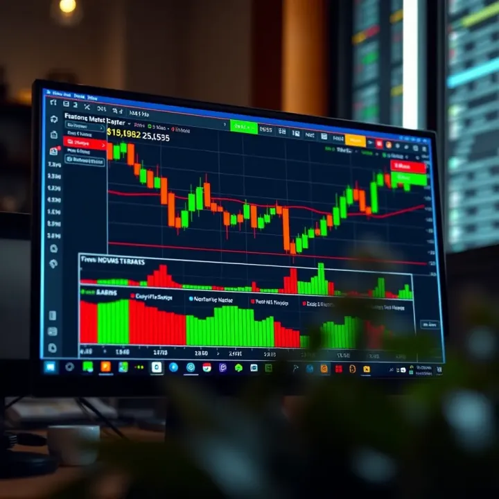 Computer screen displaying forex trading platform interface with charts and analysis tools