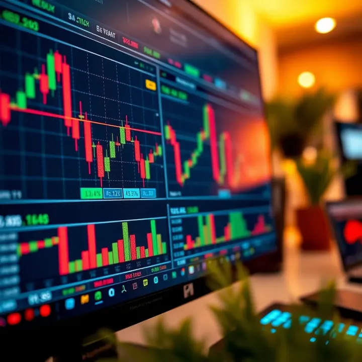 A close-up of forex trading charts displayed on a computer screen illustrating market trends