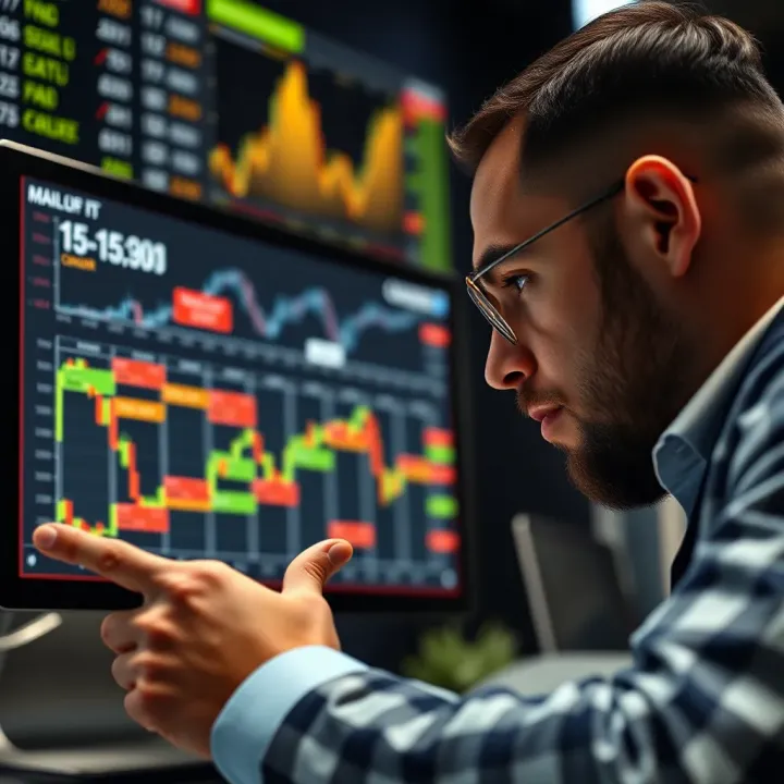 Forex trader analyzing a digital economic calendar highlighting key upcoming economic events affecting currency markets