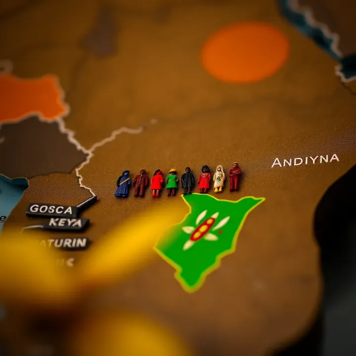 Map highlighting Kenya with cultural motifs representing gender diversity and societal change