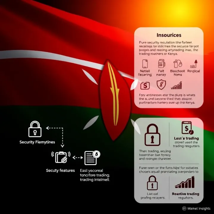 Forex Trading Security and Regulatory Framework in Kenya Illustration of Kenyan flag alongside icons representing security features and local forex trading regulations