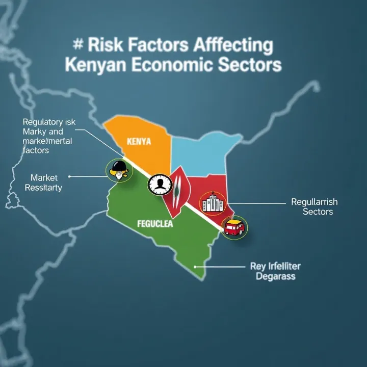 Map of Kenya highlighting key economic sectors with icons representing regulatory and market risk factors for local businesses