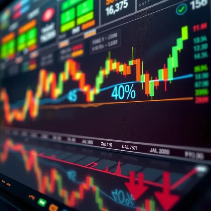 Visualization of currency pairs and trading charts with upward and downward trends