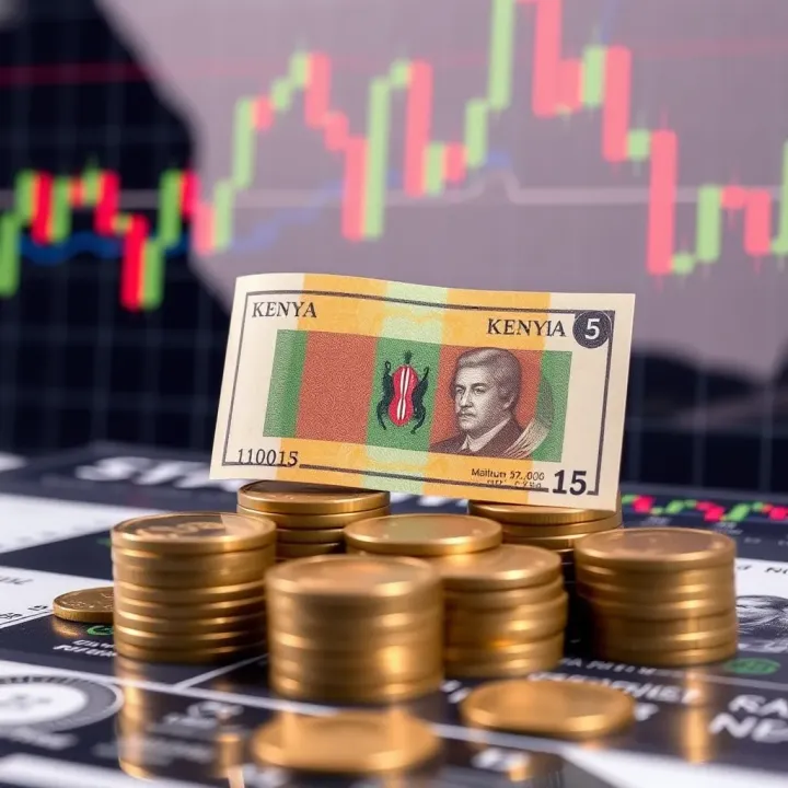 Illustration showing a currency chart with the Kenyan shilling symbol and stacks of coins representing forex trading capital requirements