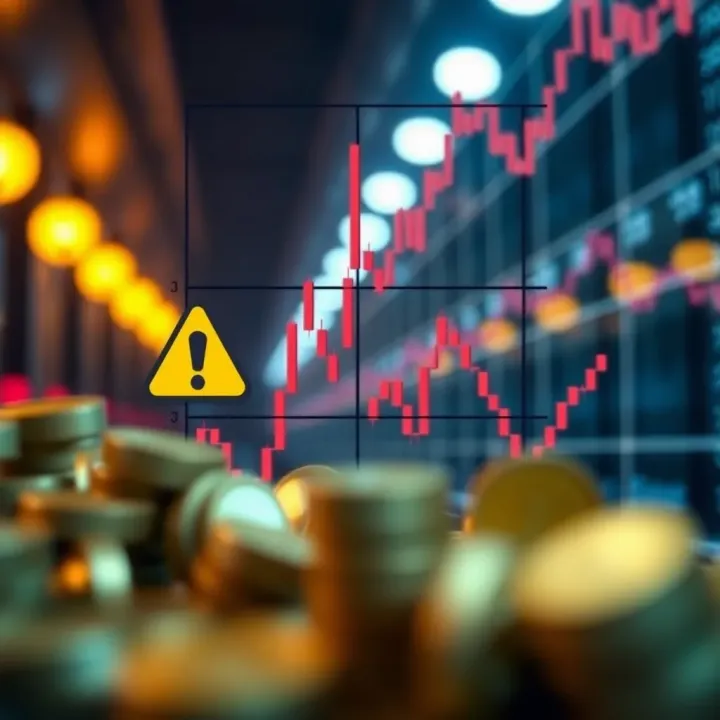 Illustration of risks and rewards in binary trading with caution symbols and currency icons