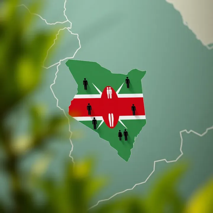 Map highlighting Kenya with symbols representing social inclusion and recognition of non-binary identities