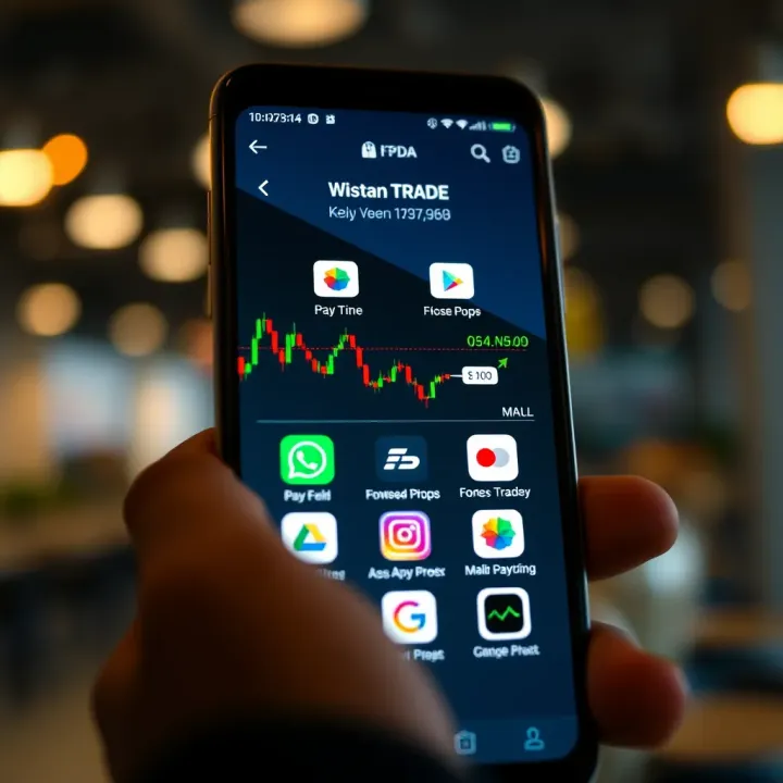 Smartphone displaying trading application and mobile payment app icons