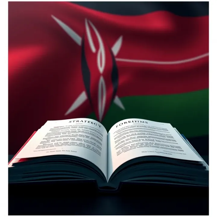 An open book on forex trading strategies with a Kenyan flag in the background