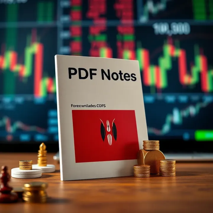 Representation of downloadable PDF notes with forex strategy icons and Kenyan flag
