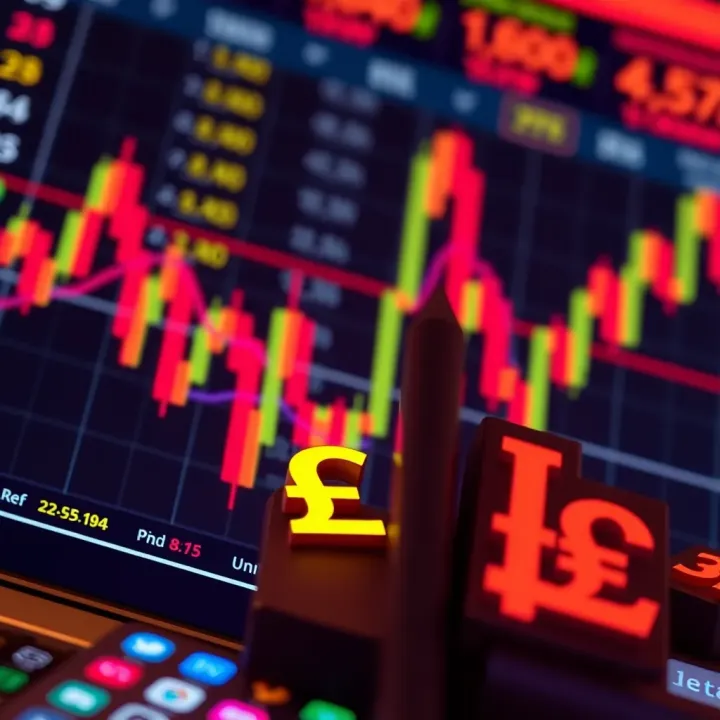 Illustration of forex trading charts and currency symbols representing market analysis