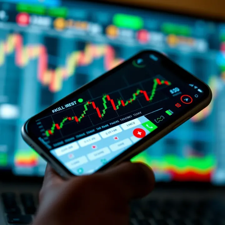 Online Forex Trading Application Featuring Currency Pairs and Risk Management Mobile phone showing an online forex trading application with currency pairs and risk management tools