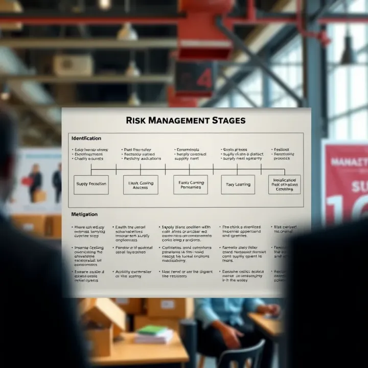 Risk Management Stages in Supply Chain for Kenyan Businesses Flowchart depicting supply chain risk management stages including identification, assessment, and mitigation