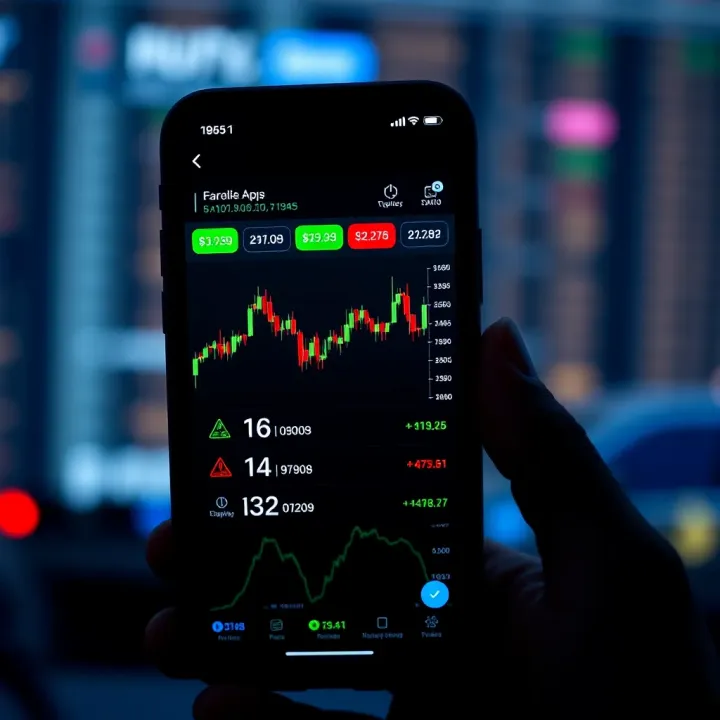 Smartphone displaying a forex trading app interface with currency charts and trading options