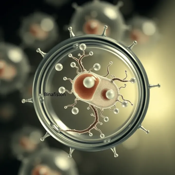 Binary Fission in Bacterial Cell Division Diagram showing a single bacterial cell dividing into two identical daughter cells