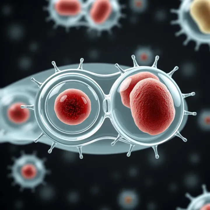 Stages of Binary Fission in Protozoan Cells Illustration of different stages of binary fission in a protozoan cell