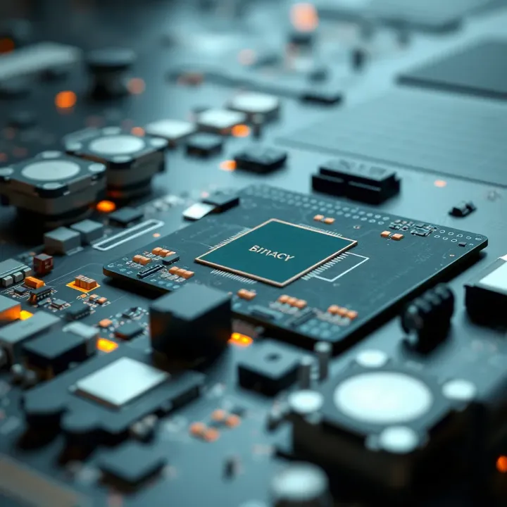 Graphic showing the interaction between binary code and computing hardware components