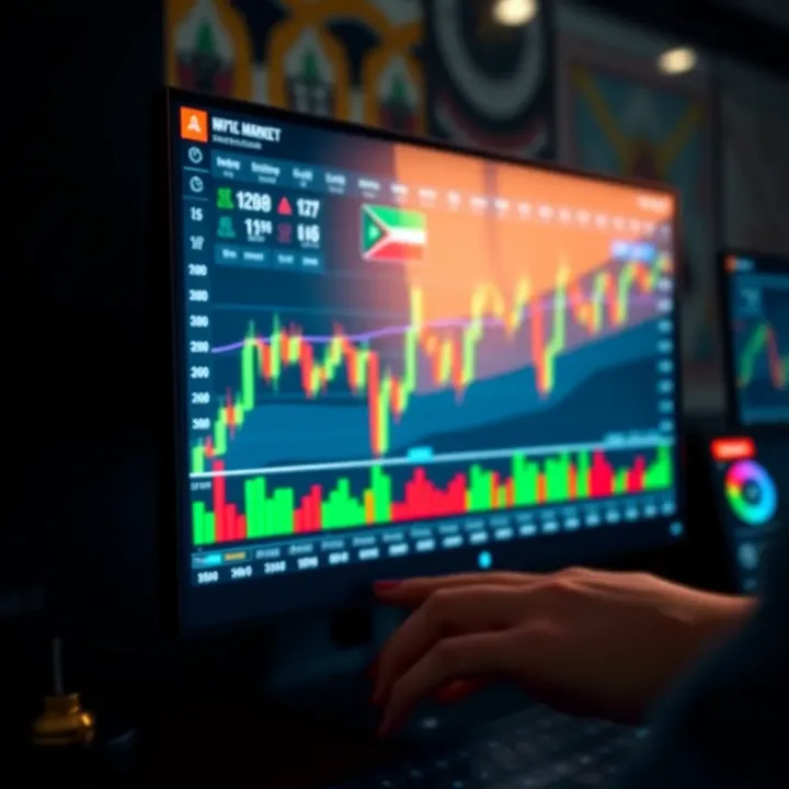 Illustration showing a digital trading platform with binary options charts and indicators
