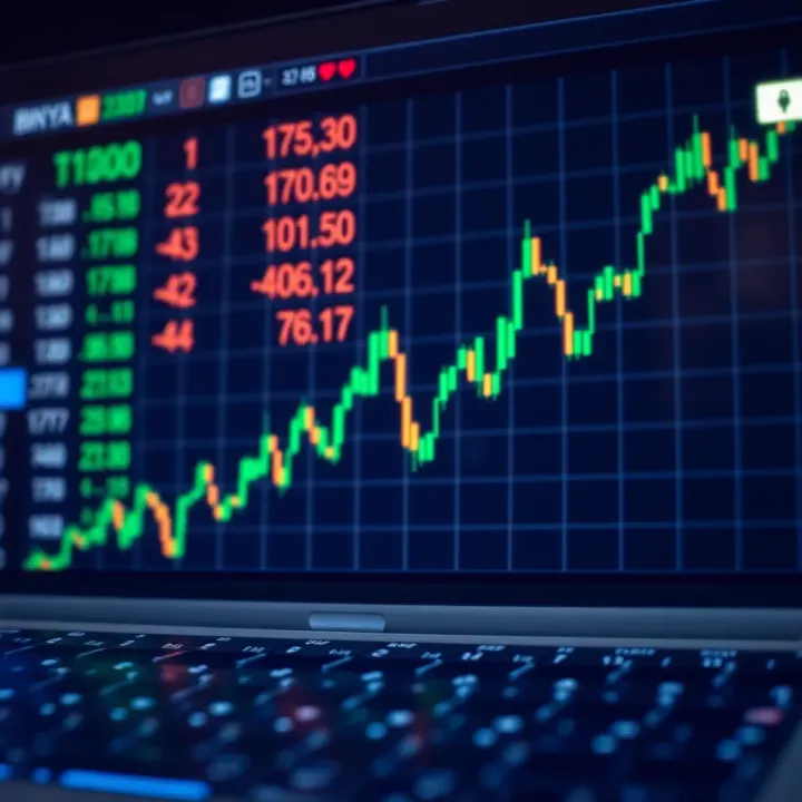 Graph showing upward and downward trends in financial trading