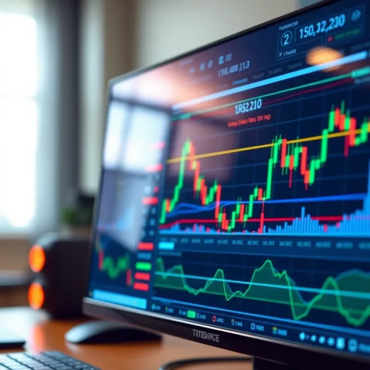 Digital interface showing automated trading signals and candlestick charts on a computer screen