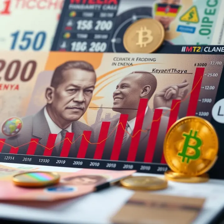 Graph illustrating cryptocurrency market trends with Kenyan currency notes in the background