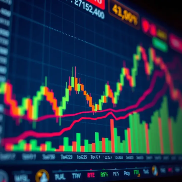 Graph showing fluctuating currency exchange rates with candlestick patterns