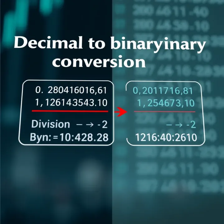 Diagram displaying the conversion of a decimal number to binary using division and remainder method