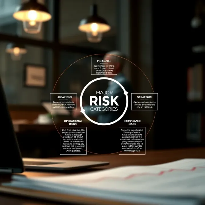 Overview of Major Risk Categories in Organizations Diagram illustrating key categories of organizational risks including financial, operational, strategic, and compliance risks