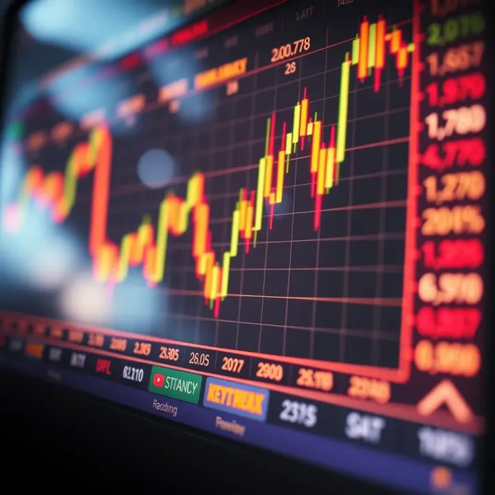 Graph showing currency exchange rate fluctuations and market trends