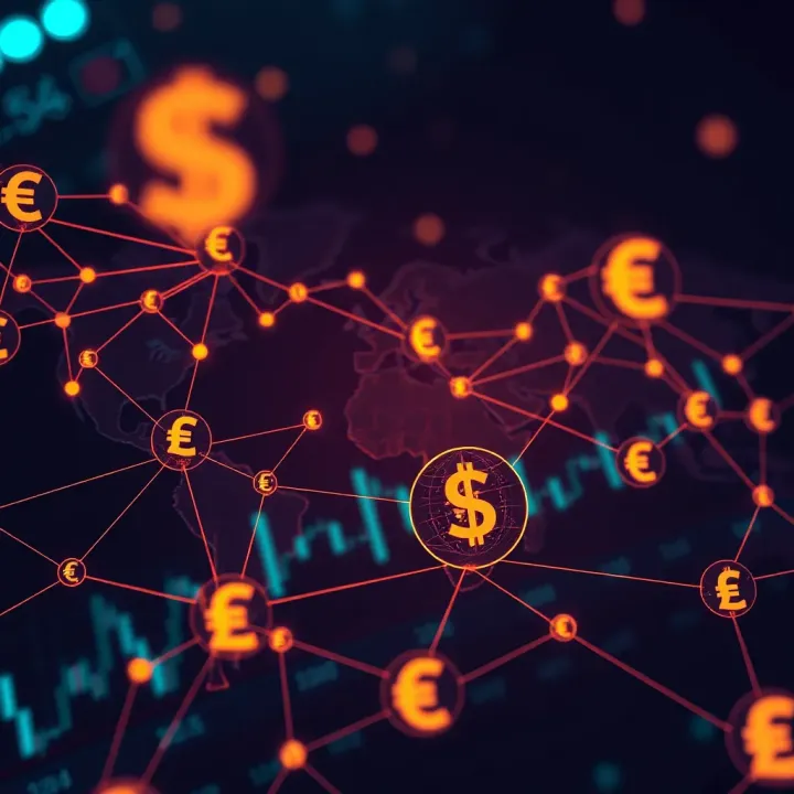 Global currency symbols interconnected representing the international forex market