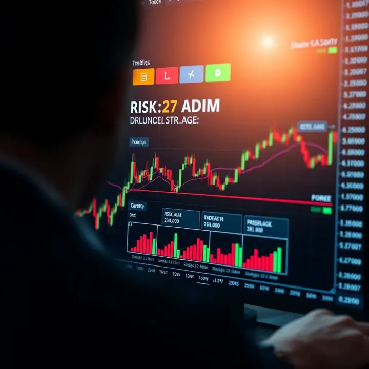 Illustration showing key forex trading strategies and risk management tools on a digital interface