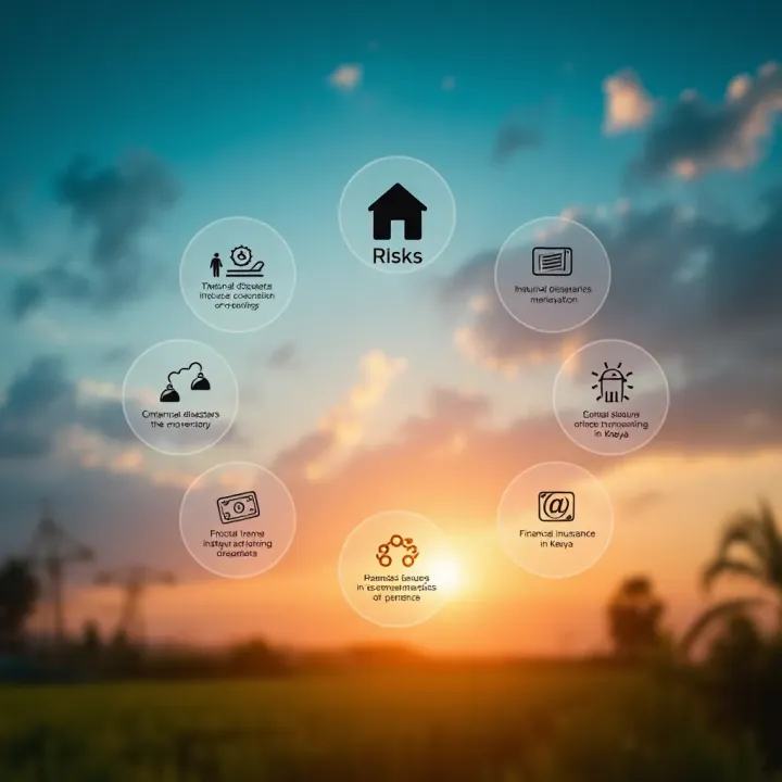 Diagram illustrating types of risks faced by businesses and individuals in Kenya including natural disasters, theft, and financial losses